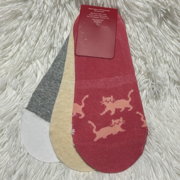 🩶5/$30 Davco Women's Cat Design No-Show Socks - 3 Pack - Gray, Pink, Cream - Picture 6 of 8